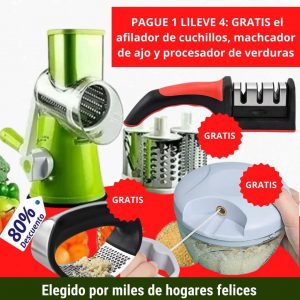 Equipa Tu Cocina al Instante: Molino de Verduras + Regalos; Afilador de Cuchillos, Procesador manual y Machacador de Ajo
